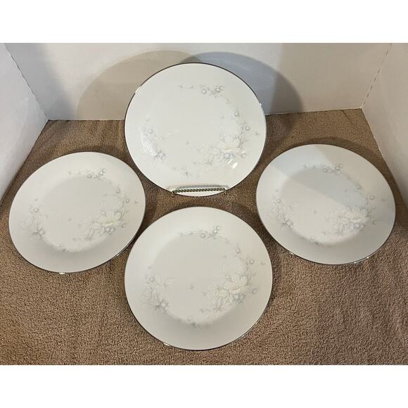 (4) Noritake 3132 Cache Pot Salad Plates Pale Pastel Florals Platinum Trim RARE - Picture 2 of 6